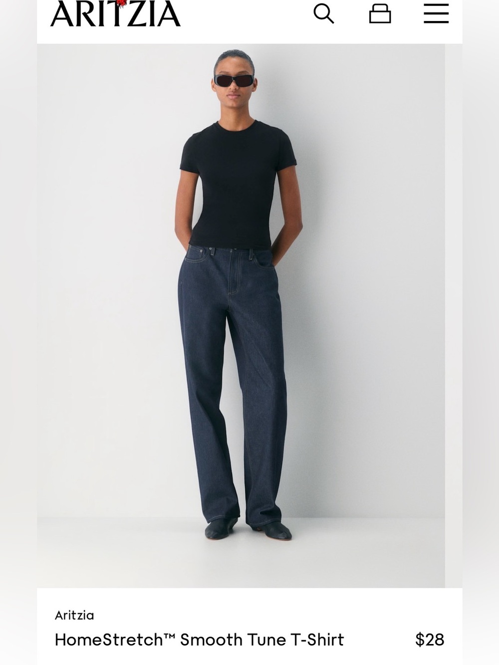 Aritzia Black Ribbed Short Sleeve Crew Tee